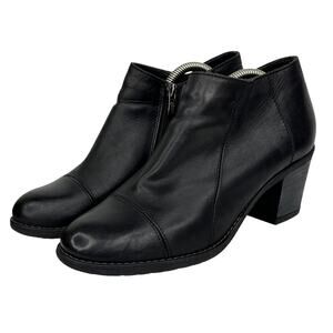 E Scott Women's Leather Bootie SZ 39 Made In Italy Heeled Boot Comfort Black Zip